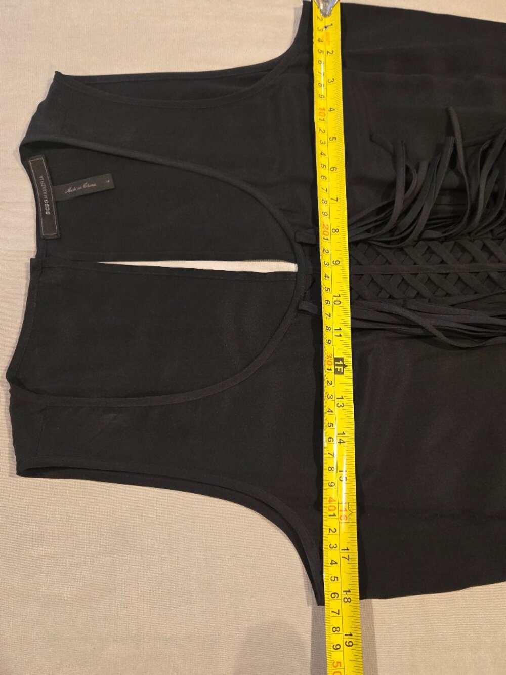 BCBGMAXAZRIA Silk Black Fringe Lattice Romper Back Keyhole Size S Style BID9C039 - Picture 10 of 16